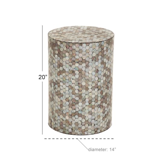 20" Multi Mussel Shells & Wood Contemporary Accent Table